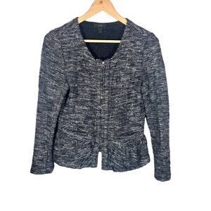 J Crew Boucle Blazer Jacket Womens Black Tweed Peplum Career Office Size Small